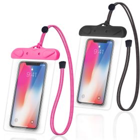 2pcs IPX8 Waterproof Scratch Resistant Easy Access Mobile Phone Waterproof Bag Phone Shower Case (Color: Black+Pink)