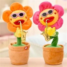 Electric Sunflower Flower Toy; Musical Singing Dancing Repeating Talking Sunflower; Soft Funny Creative Sunflower Plush Toy (Color: Orange)