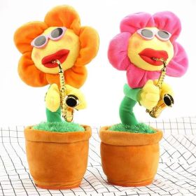 Electric Sunflower Flower Toy; Musical Singing Dancing Repeating Talking Sunflower; Soft Funny Creative Sunflower Plush Toy (Color: Pink)