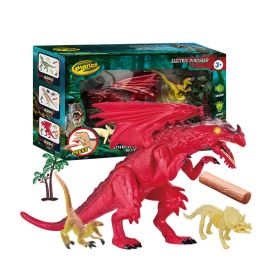 Dinosaurs Island Toys Dinosaur Toy Suit; hand Press Dinosaur Toy To Make Light And Sound; with Little Dinosaur Toys And Trees; above 3 Years Old (Items: Red Dragon)