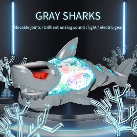 Electric Kids Toy Walking SHARK Simulation Animal Hand-operated Model Child Gift Ocean Theme Education For Boys Any Girls (Color: Gray Great White Shark)