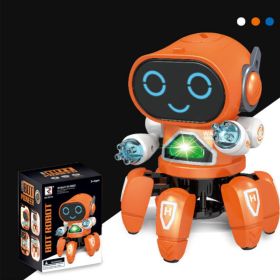 Six Claws Dancing Robot Toy For Kids; Walking Robot With Flashing Colorful Lights Music For Kids; And Has Moving Hands; Electronic Toy For Girls Great (Color: Orange)