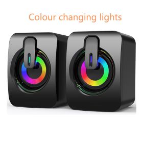 Computer Desktop Speaker Computer Speaker HIFI Stereo Microphone USB Cable Desktop Computer Speaker With LED Light Christmas Gift For Women/Kids/Child (Color: Black LED)