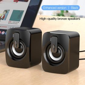 Computer Desktop Speaker Computer Speaker HIFI Stereo Microphone USB Cable Desktop Computer Speaker With LED Light Christmas Gift For Women/Kids/Child (Color: Black)