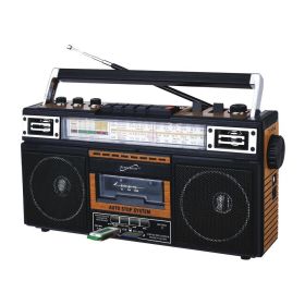 Supersonic 4 Band Radio & Cassette Player + Cassette To Mp3 Converter & Bluetooth (Color: Wood)